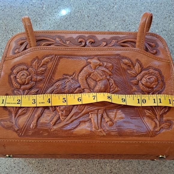 Mont-Abur vintage tooled leather rose & toreador bull purse leather shoulder bag - Picture 15 of 16